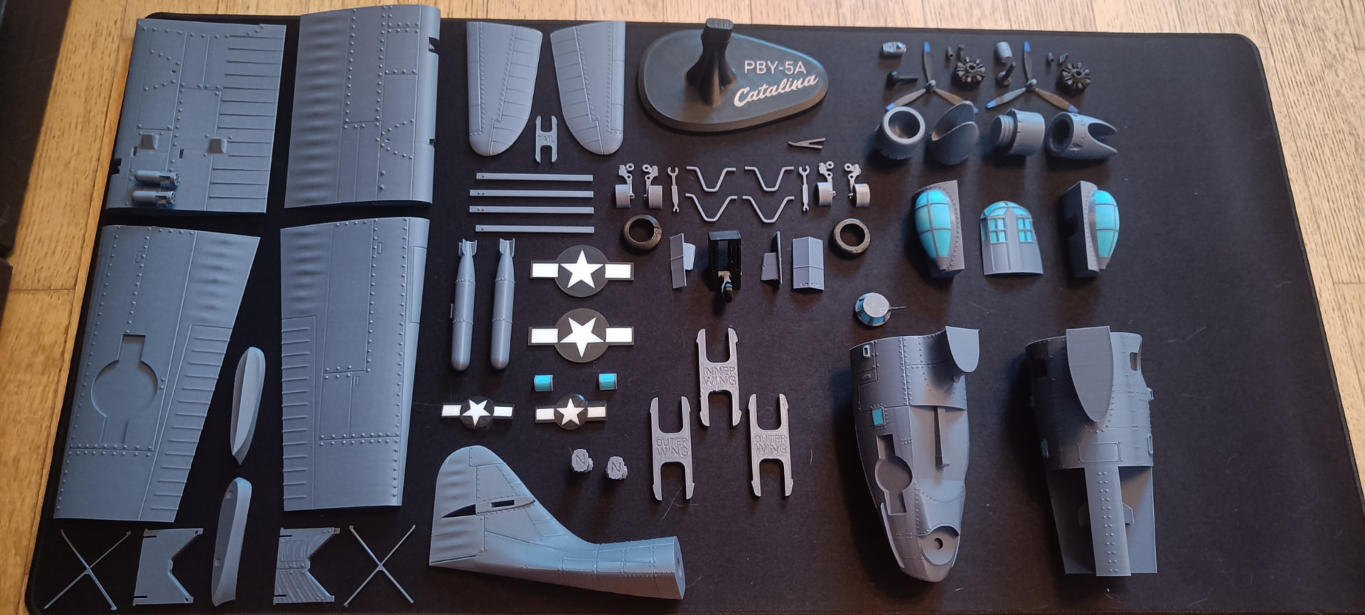 Complete PBY-5A Catalina kit with all parts laid out